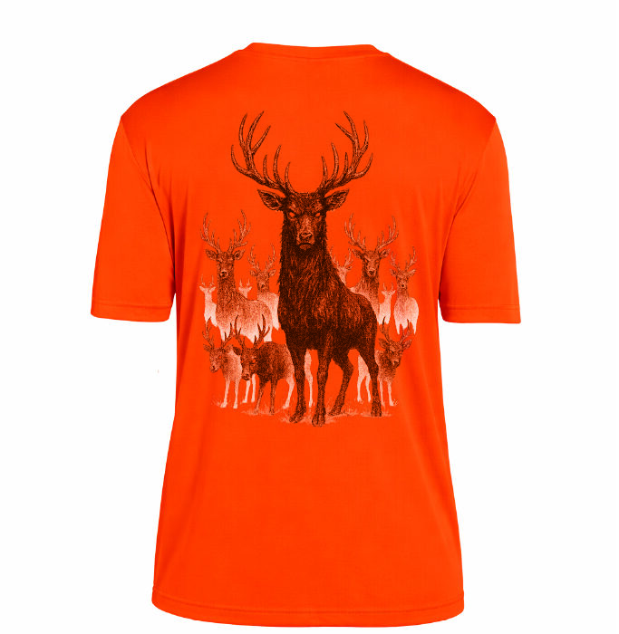 Orange Short Sleeve Staring Reindeers